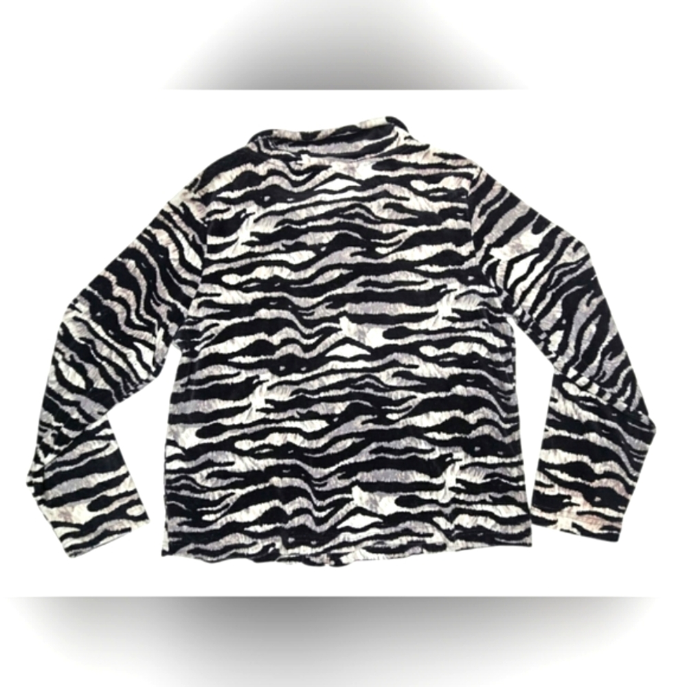 Kim Roger's Black Gray & White Soft Velour Zip up Jacket Zebra Print w/ Pockets - Picture 4 of 11